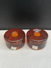Blenko Amber Glass Hockey Puck Candle Holder 990A Pair Vintage Original Stickers