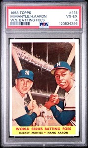 1958 Topps #418 World Series Batting Foes w/ Mickey Mantle PSA 4