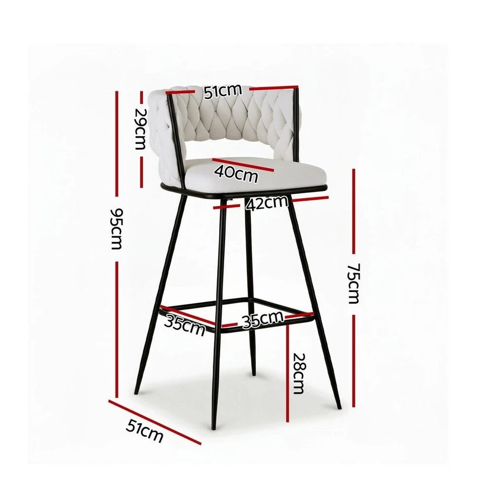 Artiss 2x Bar Stools Kitchen Dining Chair Counter Stool Woven Velvet Metal Ivory - image 2 of 4
