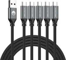 USB Type-C to A Cable 5pack 6ft Braided Fast Charging 3A Quick Charger Cord, 6FT