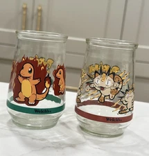 Lot of 2: Vintage 1999 Welch's Pokemon Charmander Meowth Jelly Glass Cups