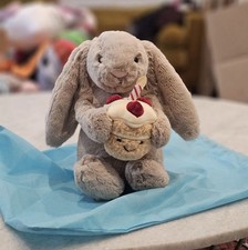 Jellycat Bashful Beige Bunny 'Birthday'- Authentic New With Tag With Dust Bag