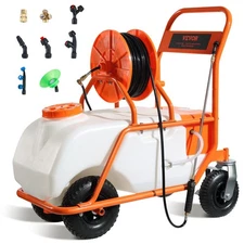 VEVOR Battery Powered Lawn Sprayer on Wheel, 0-90 PSI Adjustable Pressure, 15 Ga