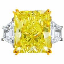 10.09 Carat Fancy Dark Yellow Radiant Cut Citrine With Two CZ Three Stone Ring