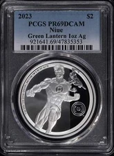 2023 $2 Niue 1 oz Proof Silver Green Lantern PCGS PR 69 DCAM