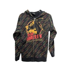 Bob Marley Hoodie Sweatshirt Womens Sz M Full Zip Zion Rasta Rootswear Black
