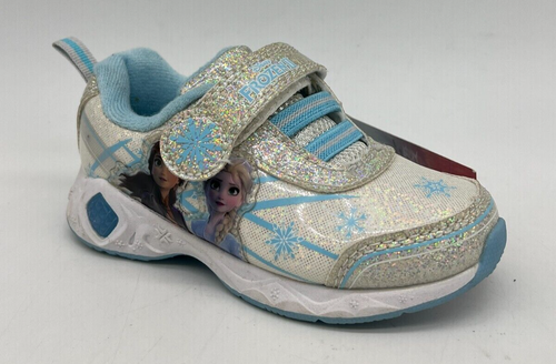 Disney Frozen 2 Silver Glitter Light Up Sneakers Easy On Shoes Toddler Size 6