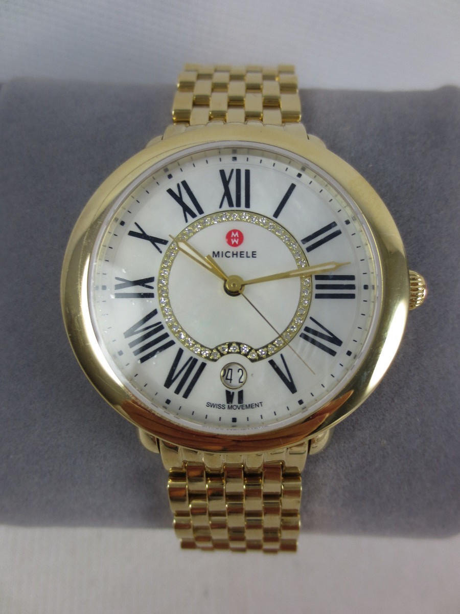 New Michele Serein Mid 16 Gold Diamond Ladies Watch  display picture 3