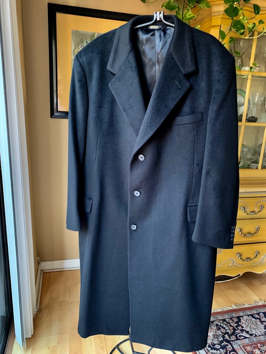 SAKS FIFTH AVENUE CASHMERE COLLECTION 100 CASHMERE MENS BLACK OVERCOAT SZ 44