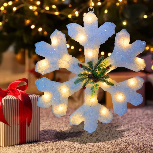 Neu Weihnachten Schneeflocke LED beleuchtet hängend weiß für Weihnachtsdekoration - Bild 4 von 5