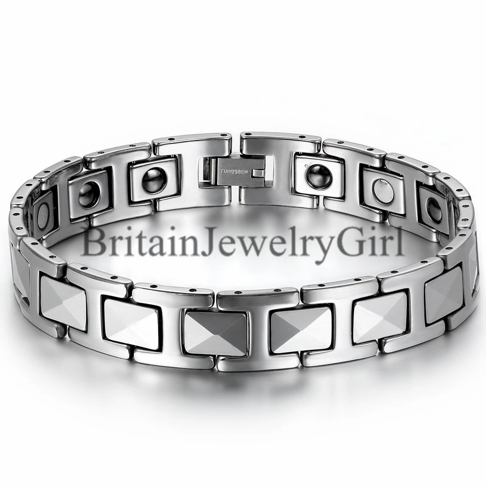 Brazalete brazalete brazalete de tungsteno de alto pulido para hombre cadena de eslabones magnéticos Foto 2 de 4