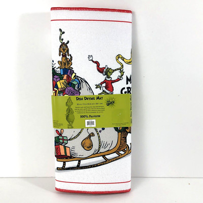 How The Grinch Stole Christmas Kitchen Dish Drying Mat Bulging Sleigh Scene New