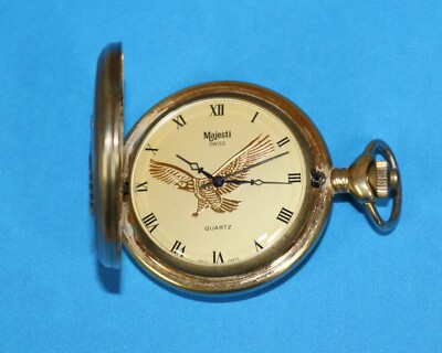 Vintage MAJESTI Swiss Silver Gold 3D Eagle Pocket Watch -For Parts