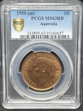 Australia 1950 M PENNY PCGS Graded MS63 RB
