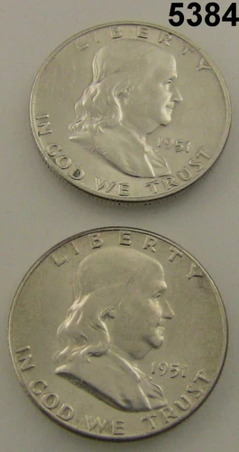 1951 P&D FRANKLIN HALF DOLLAR 2 COIN BU FBL SET! #5384