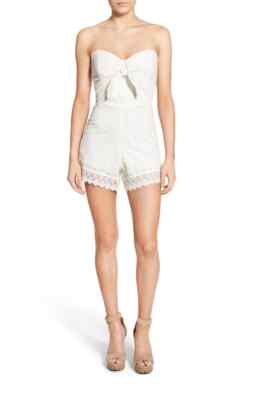 Lovers + Friends Bello Eyelet Strapless White Romper L31217 Size Medium