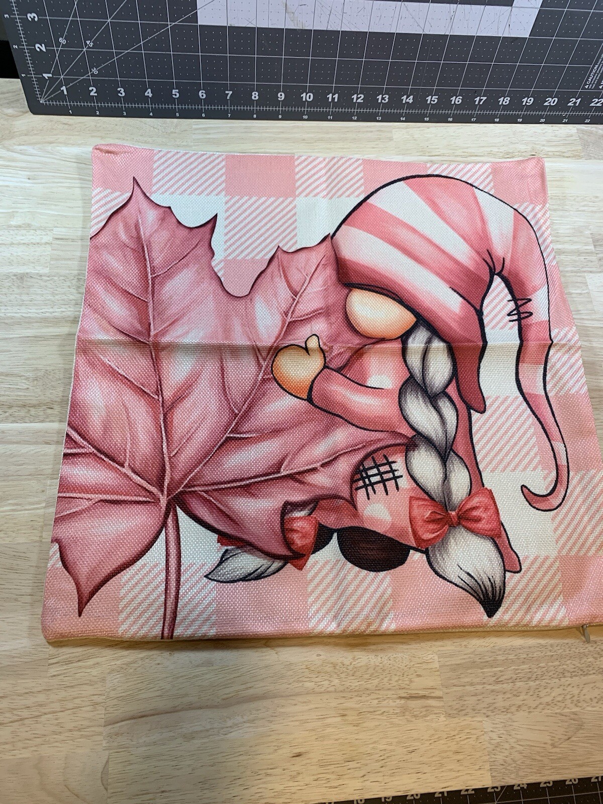 Throw Pillow Cover - Fall Themed - Pink Gnome - 4 Piece Set-image