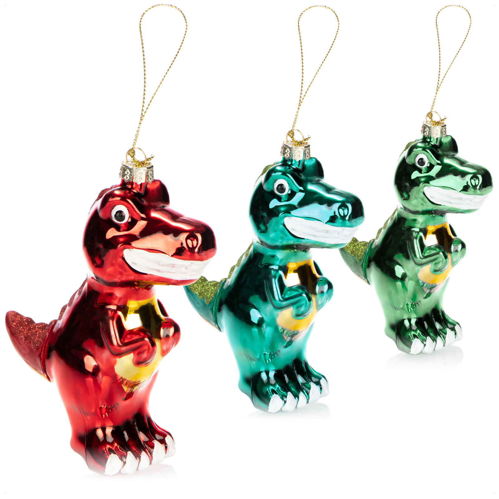 3x Hochwertiger Christbaumschmuck - Große Dinos aus echtem Glas für Weihnachten