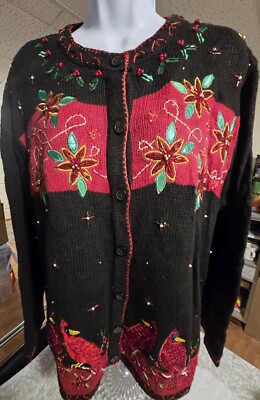 Women's White Stag  Vintage Christmas Cardinal Embroidered Sweater 18W/20W NEW