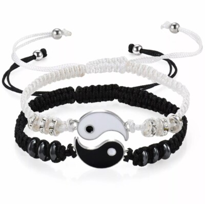 2 Pack Best Friend Bracelets Matching Yin Yang Adjustable Cord BFF Bracelet  Gift