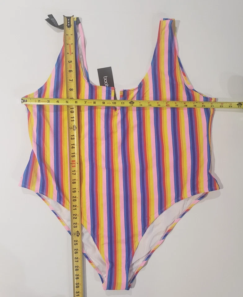 Traje de baño para mujer boohoo Plus arco iris Seersucker muesca multicolor talla US 22 Foto 2 de 4