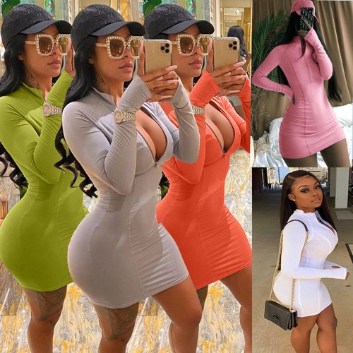 Woman Long Sleeve dress Solid Color 