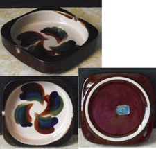 Vintage Stoneware Ashtray Made in Korea - Square w/ 2 cigarette rests