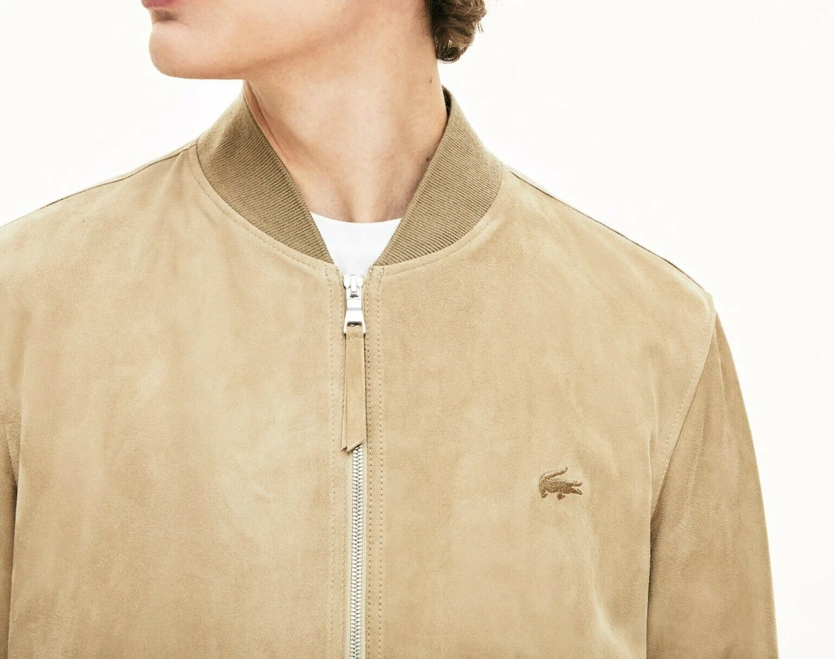 MED French Brand LACOSTE Men&#039;s LUXE SUEDE BOMBER JACKET BEIGE LAST1 |