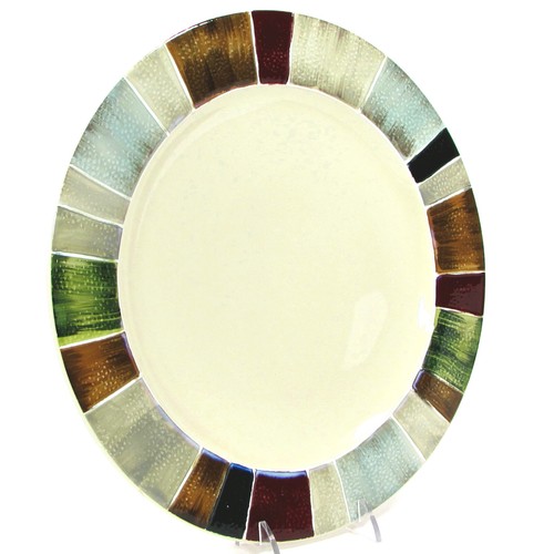 Tabletops Unlimited JENTRY 11" Dinner Plate Stripe Color Block Earthtone Mint - Picture 2 of 10