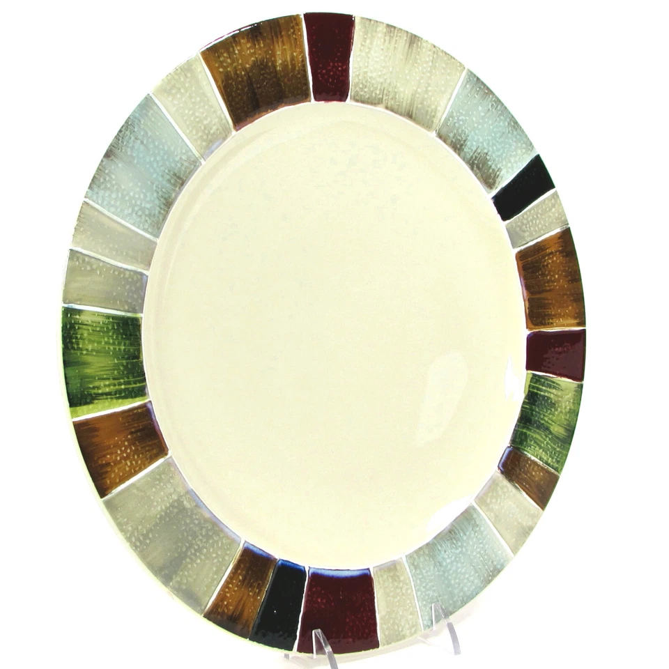Tabletops Unlimited JENTRY 11" Dinner Plate Stripe Color Block Earthtone Mint  - Image 2 of 4