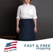 100% French Linen Bistro Apron (25*35 inch) - Unisex, Adjustable Waist Ties