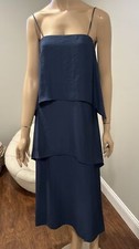 Banana Republic Dress Womens Sz 0 Midi Sleeveless Tiered Summer Casual Navy Blue