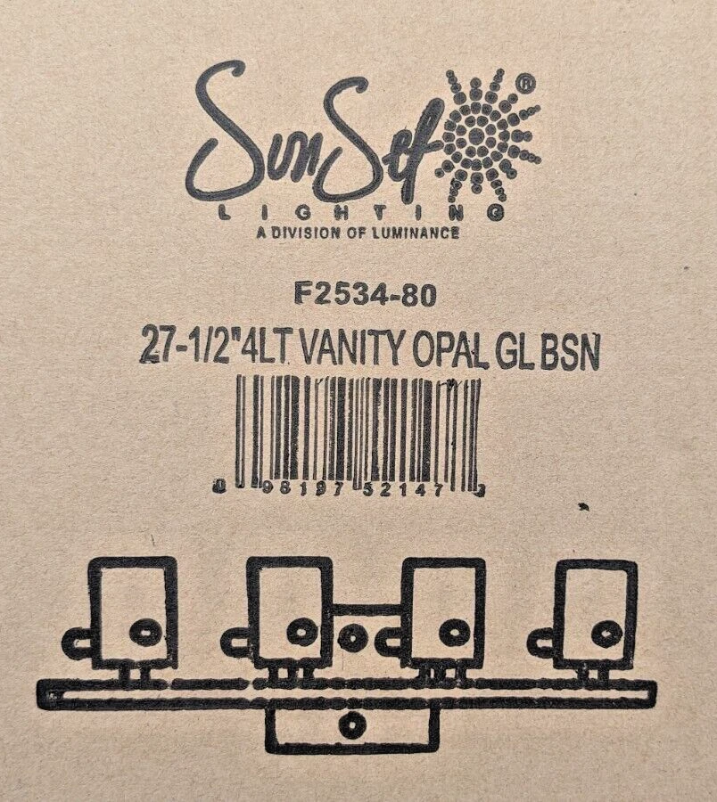 ILUMINACIÓN ATARDECER BOCA TOCADOR 4 LUCES NÍQUEL SATINADO BLANCO ÓPALO 27.5"WX8"T F2534-80 Foto 2 de 3