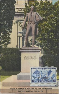 Postcard Statue Lafayette Donated John Wanamaker Lafayette College Easton PA 