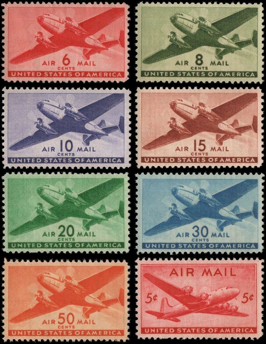US, C25-C32 Air mail Trans Atlantic issue, 8 stamps, MH | eBay