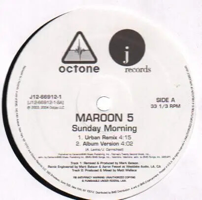 MAROON 5 Sunday Morning レコード MAROON 5 / SUNDAY MORNING (7inch us octone 03' org