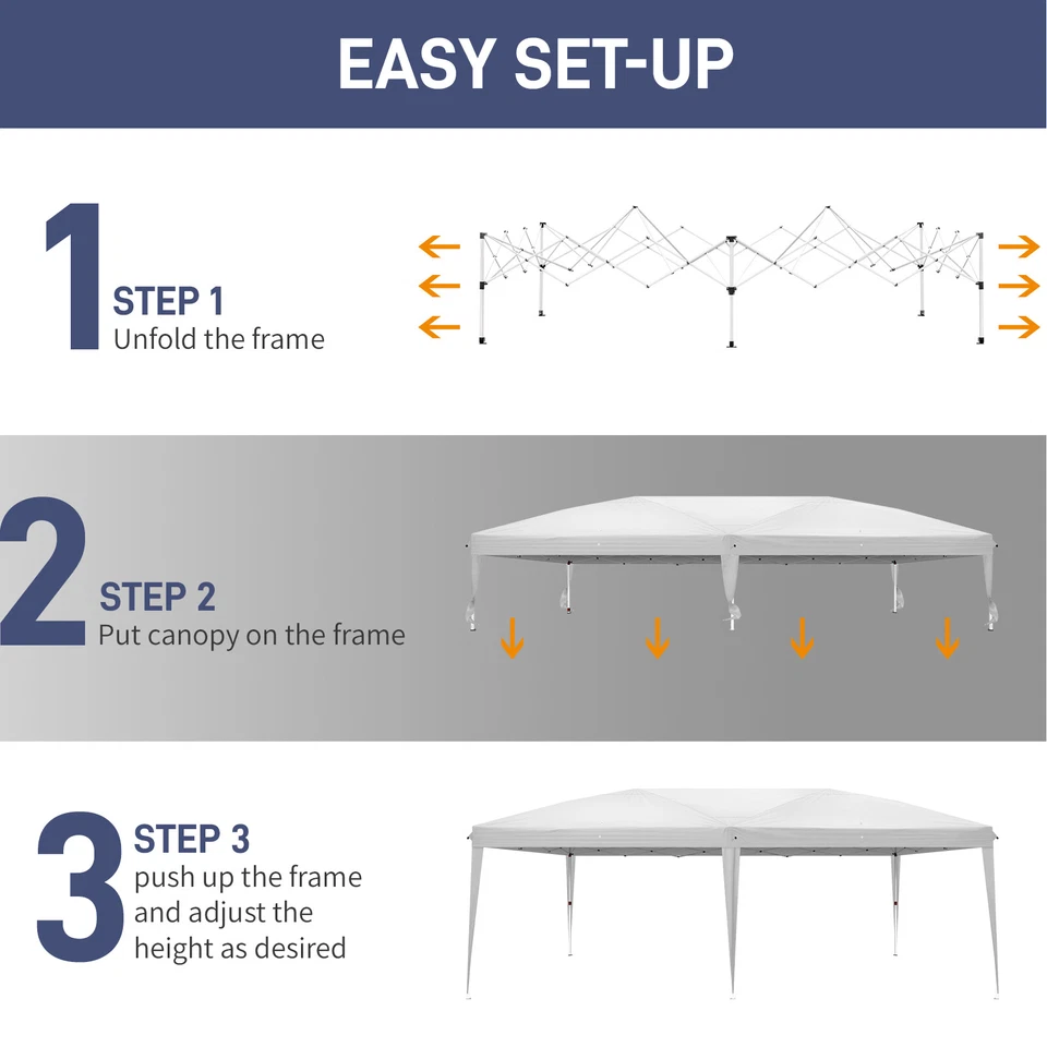 Tienda Plegable Impermeable 3 x 6m Uso Doméstico Exterior Camping con Bolsa de Transporte Blanca Foto 3 de 4