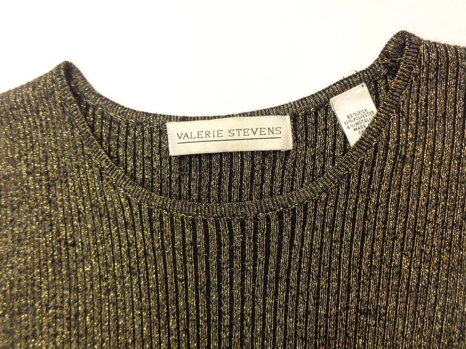 Top elástico Valerie Stevens para mujer dorado negro sin mangas de seda cuello redondo talla S Foto 3 de 4