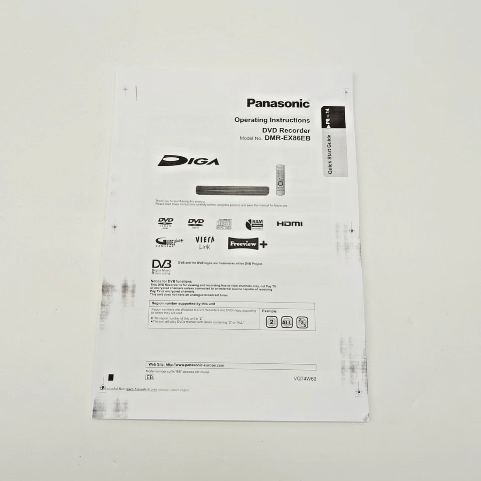 Panasonic DMR-EX86 DVD Recorder with 320GB HDD HDMI Freeview DVB Region Free - Image 4 of 4