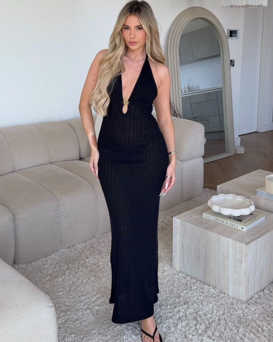 H&M : Black Embellished Pointelle-Knit Dress : 1278400001 : ALL