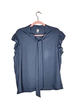 Sleeveless Bow Blouse in Blue Size XL New Without Tags