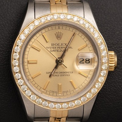Rolex Datejust 26mm 69173 Zwei Ton Jubiläum Diamant Lünette Champagner Uhr, 1ct