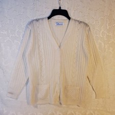 Diana Vintage Cream Cable Knit Cardigan Sweater, S/M, some staining
