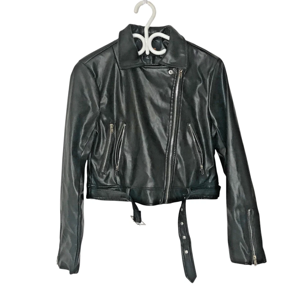 Ambiance Women's Cropped Faux Leather Moto Jacket Size S - Image 2 of 4