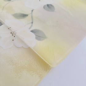 Pastel Camellia #C 7x60 LONG Vintage Hand Paint Jacquard Kimono Silk Fabric RW36