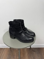 Vintage Black Leather Ankle Boots Chunky Heel Zip EU 40 Women s Classic