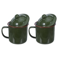 2Pcs Heavy Duty Enamelware Camping Coffee Mugs Olive Green Vintage Design