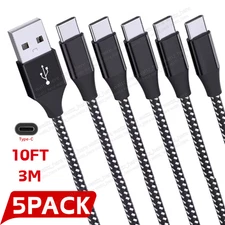 5Pack LOT 10Ft USB to Type-C Cable Fast Charger Charging Data Sync Braided Cord
