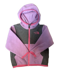 North Face Toddler Fleece Jacket Pink Gray Hooded Jacket Sz 6-12 Mos