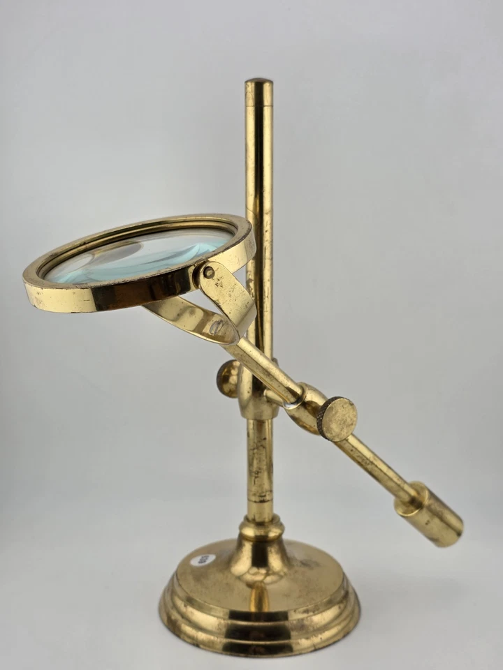 Antique C 1920's Solid Brass Desk Top Magnifying Glass Three Way Adjustable. - Image 3 of 4